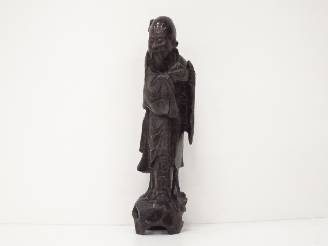 ANTIQUQ JAPANESE OLD MAN FIGURINE / SILVER INLAY